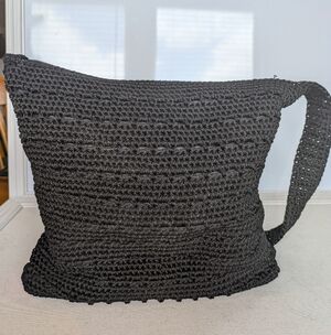 The Sak Black Crochet Shoulder Bag Boho Knit Hobo Crossbody Purse